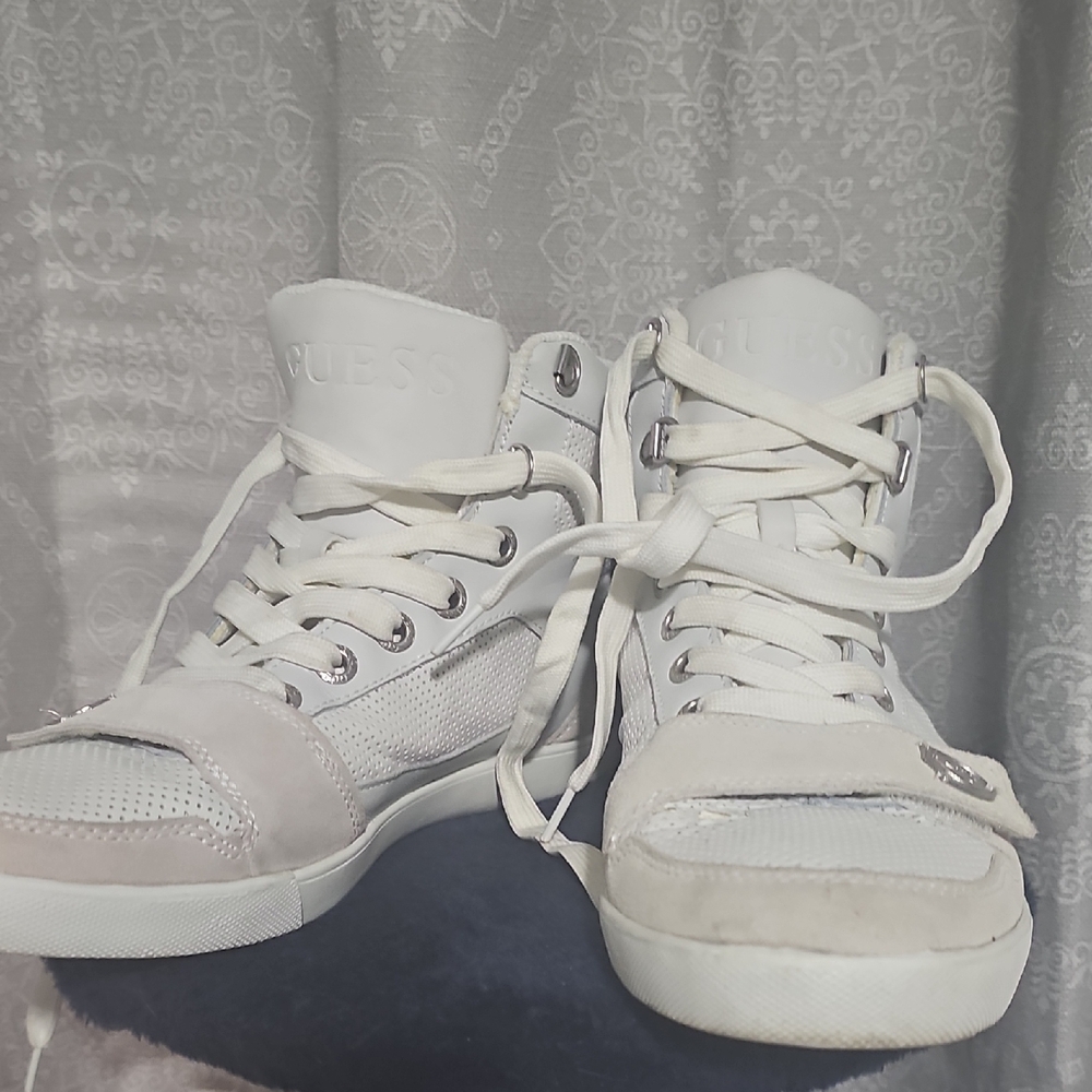Guess White Lace-Up Sneakers